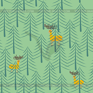 Forest and deer seamless pattern. Trees and elk - vector image