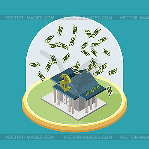 Bank under glass Bell. Transparent dome for - vector image