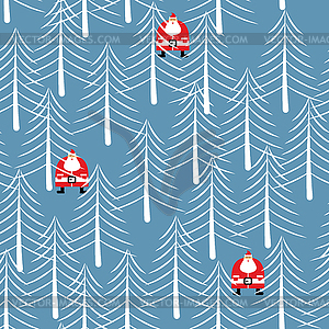 Santa Claus in forest seamless pattern. White - vector image