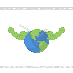 Earth strong. Fitness health of planet. Bodybuildin - vector clipart