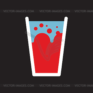 Tomato juice in glass . Splashes and drops - vector image