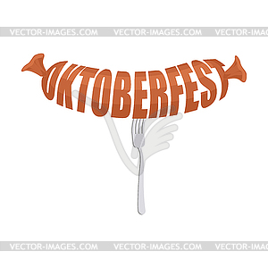 Oktoberfest sausage on fork emblem. Meat - vector clipart