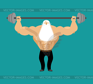 Senior Man athlete and barbell. Strong grandfather - vector clipart