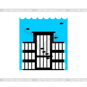 Flood Building. Flooding house. many of water - vector image