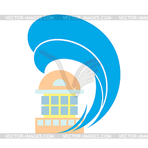 Flooding Building. many of water architecture. - vector clipart