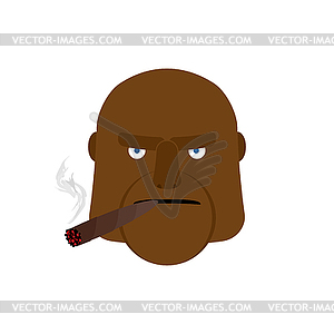 Angry man with cigar. Aggressive african face - vector clipart