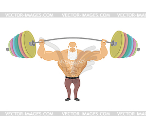 Old man Sports. Senior Man athlete and barbell. - vector image