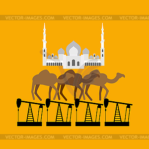 Система ОАЭ. Шейх Заид мечеть стоит на верблюде - изображение в векторном формате