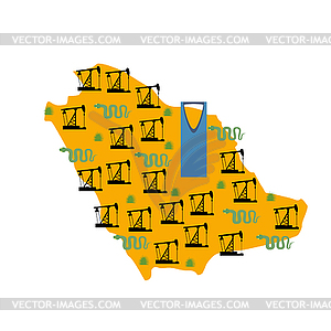 Saudi Arabia map. Camels and oil pump - vector image