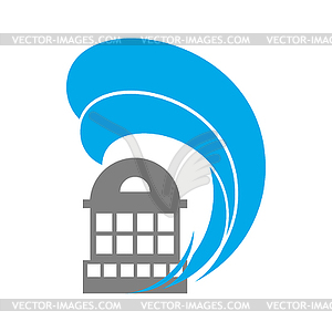 Tsunami Building. Flood house. many of water - vector clipart