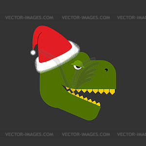 Dino Santa. Tyrannosaurus and Claus cap. Red hat an - vector image