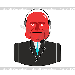 Angry call center. Red man with headset. - vector clip art