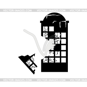 Destroyed building earthquake. Broken house war. - vector image