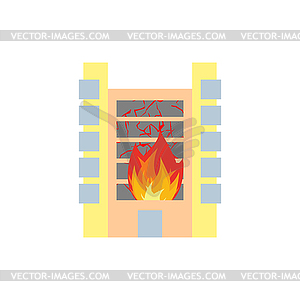 Fire in building. Flames of office windows. Arson - vector clipart