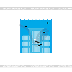 Tsunami Building. Flood house. many of water - vector image