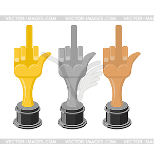 Gold to fuck. Golden statuette. Silver hand - vector image