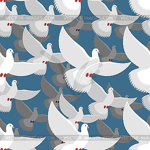 White Dove seamless pattern. flock of white doves i - vector image