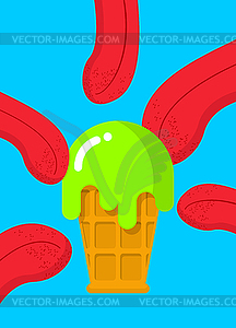 Ice-cream with acid. Drug food. Tongue licking ice - vector clipart