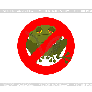 Stop frog. Red forbidding sign for green - vector image