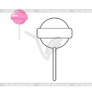 Lollipop coloring book. Pink round sweets for - vector clip art