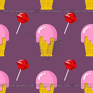 Ice cream and candy seamless pattern. Sweet - vector clip art