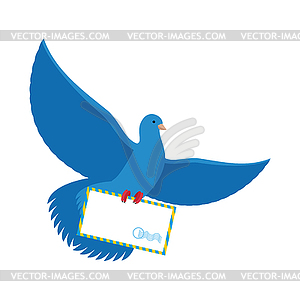 Postal pigeon. Blue Dove with envelope. Blue Bird - vector clipart