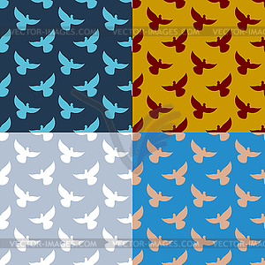 Set of flying pigeons seamless pattern. Flock of - vector image