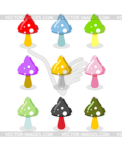 Set of multicolored mushrooms. Colored toxic - vector clipart