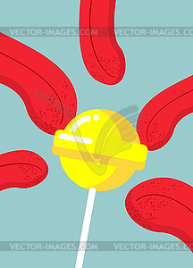 Lollipop. Lick human tongue.Ttasty delicacy for - vector clip art