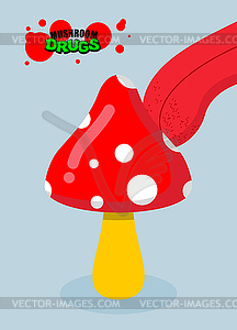 Drugs amanita. Acid fungus. Drug food. Tongue - vector image