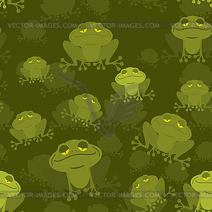 Frog seamless pattern. Green Toad in swamp. Many - vector image