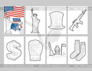 USA coloring book. Patriotic s in linear style of pa - vector clipart