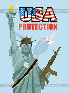 Statue of Liberty and automatic. Military - vector clip art