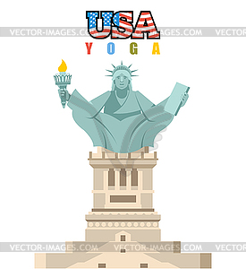 Statue of Liberty yoga. National symbol of America - vector image