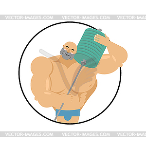 I love fitness. athlete hugs barbell. Bodybuilder - vector image