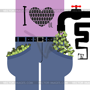 Water tap with money. Oil derrick pumps pipe cash. - vector image