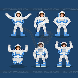 Astronaut set of movements. spaceman set of poses. - vector clip art