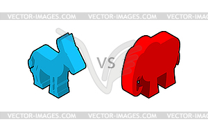 Elephant and Donkey isometrics. Symbols of USA - vector clip art