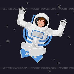 Yoga Space. astronaut meditating in open space. - vector clip art