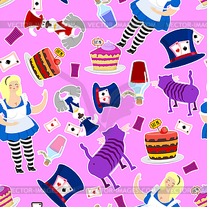 Alice in Wonderland pattern. Fat woman and - vector image