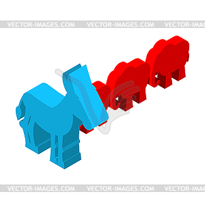 Red Elephants against blue donkey. Symbols of USA - vector clip art