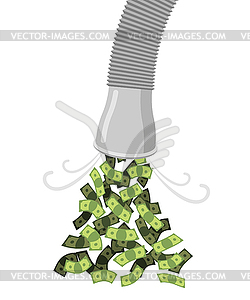 Pipe with money. Cash flow of tubing. Dollars - vector clipart / vector image