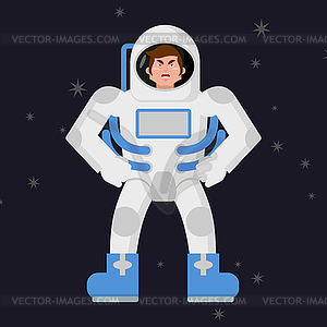 Angry Astronaut. Cosmonaut disgruntled. Aggressive - vector image