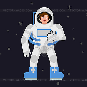 Astronaut Thumbs up shows well. Cosmonaut winks. - vector clip art