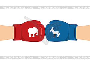 Elephant and Donkey boxing gloves. Symbols of USA - vector clipart / vector image