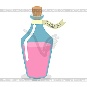 Drink Me potion. Pinc Magic elixir in bottle. for A - vector clipart