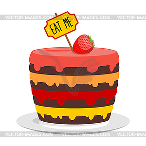 Eat me. Big cake with strawberries. Magic pie of - vector clip art