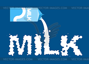 Milk lettring. Liquid white letters and packaging o - vector image