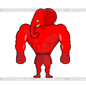 Elephant Boxer Democrat. Red strong animal with - vector clipart