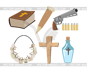 Weapons vampire hunter. Tools against undead. Garli - royalty-free vector clipart